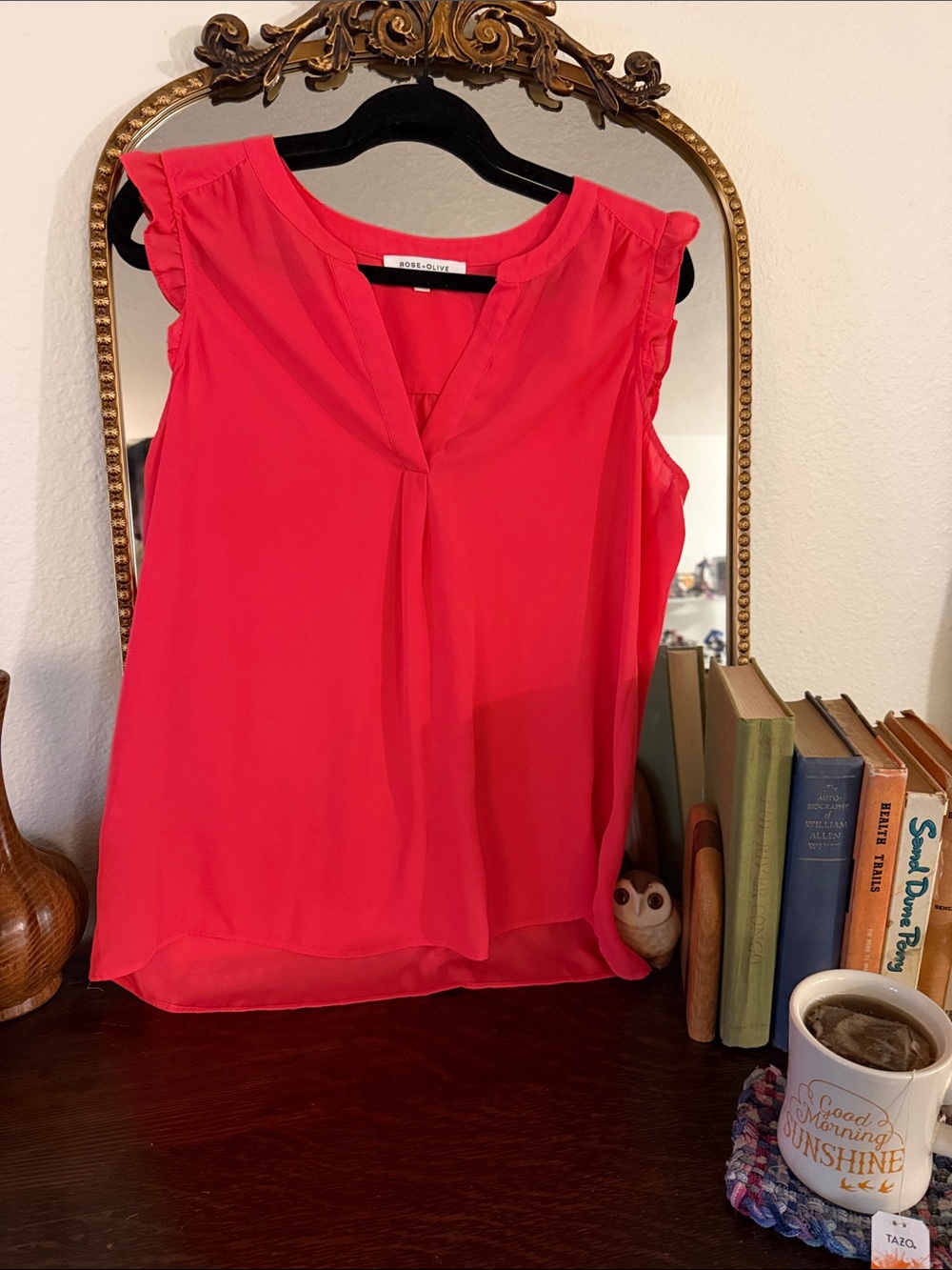Rose + Olive Hot Pink Sleeveless Ruffle V-Neck Camisole